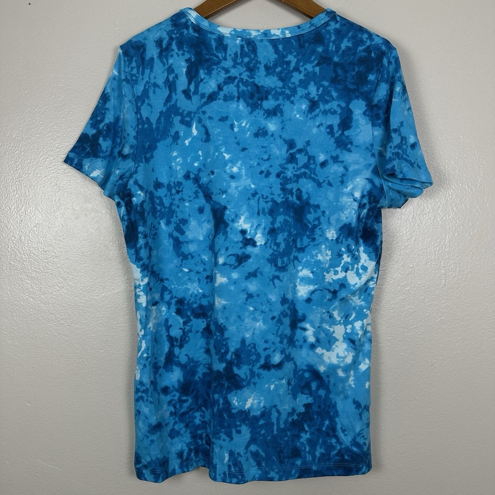 Lands' End Women's 1X Short Sleeve Shaped Cotton Rib Crewneck Tie Dye Shirt Blue - Picture 2 of 8